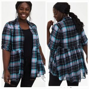 Torrid Chiffon Plaid Shirt Kimono Size 1X